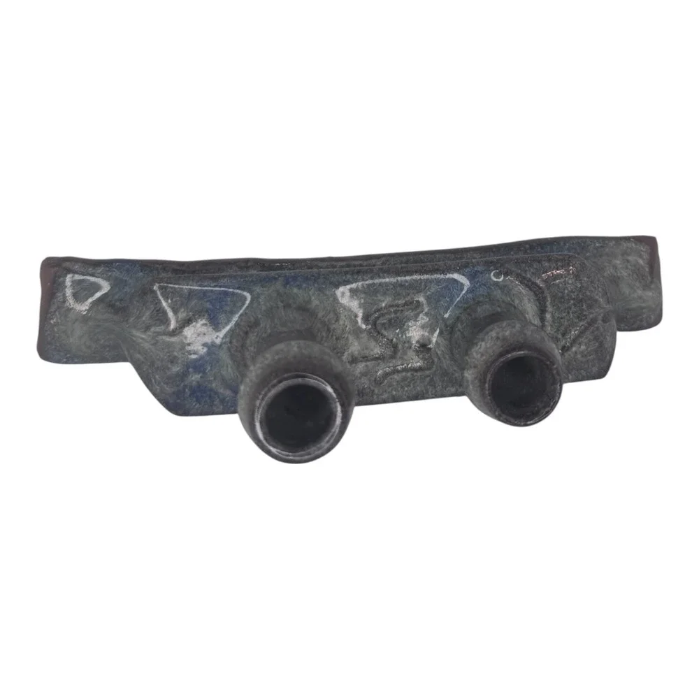 Art Pottery Candle Holder Studio Pottery Brutalist Signed‎ Blue Gray Glaze